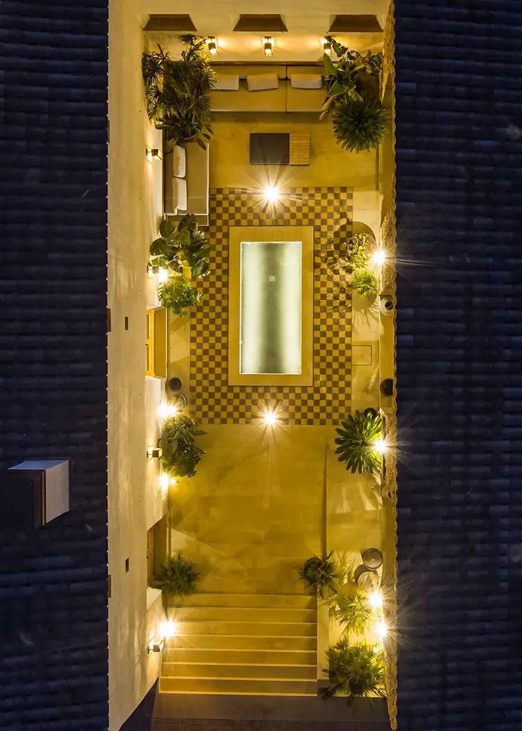 The inner courtyard at night